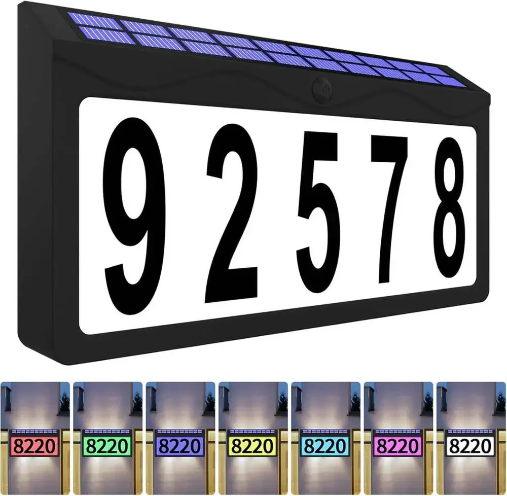 Solar Address Sign Lighted Outdoor Waterproof RGBW Color House Numbers for Home